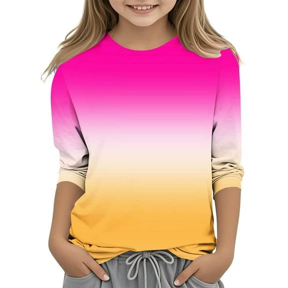 Bnwani Long Sleeve Toddler Shirts Plain Crew Neck Casual Fashion Solid Printed Gradient Tops 9 Years