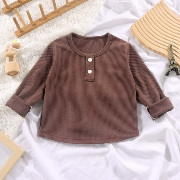 Bnwani Long Sleeve Toddler Shirts Plain Fall Crew Neck Velvet Tops 0-6 Months