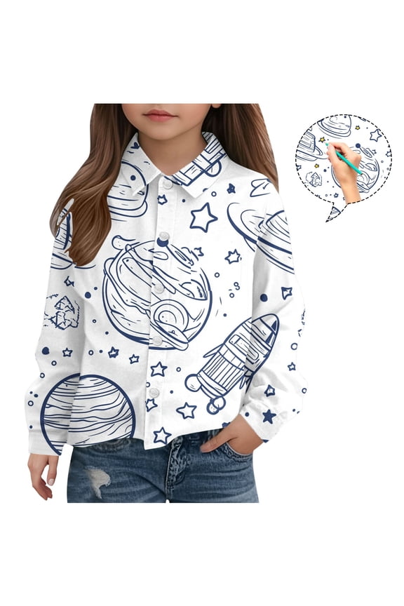 Long Sleeve Toddler Shirts Plain White Lapel Casual Fashion Printed Tops 0-6 Months