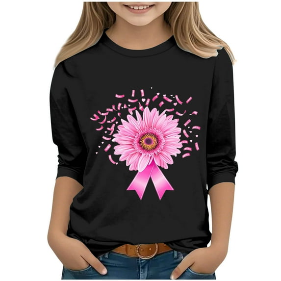Bnwani Long Sleeve Toddler T Shirt Black Crew Neck Casual Printed Tops
