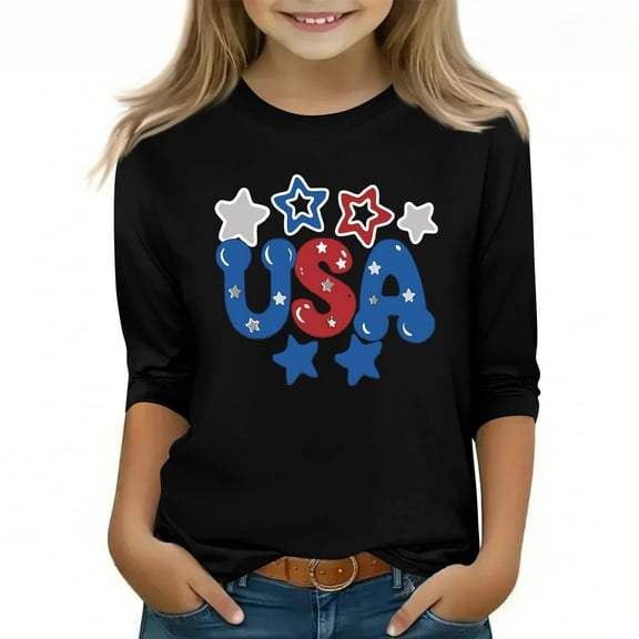 Bnwani Long Sleeve Toddler T Shirt Black Crew Neck Fashion Printed Tops 9 Years