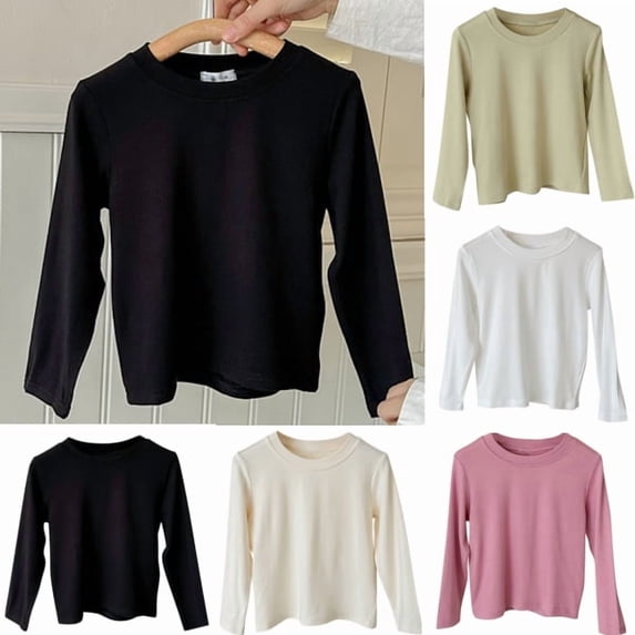 Bnwani Long Sleeve Toddler T Shirt Cotton Black Crew Neck Loose Casual Solid Tops 12-24 Momths