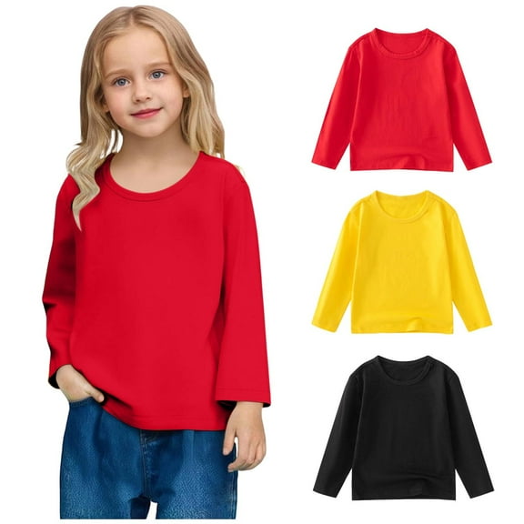 Bnwani Long Sleeve Toddler Shirts Plain Cotton Black Crew Neck Soft Casual Fashion Cute Solid Tops 12-24 Momths