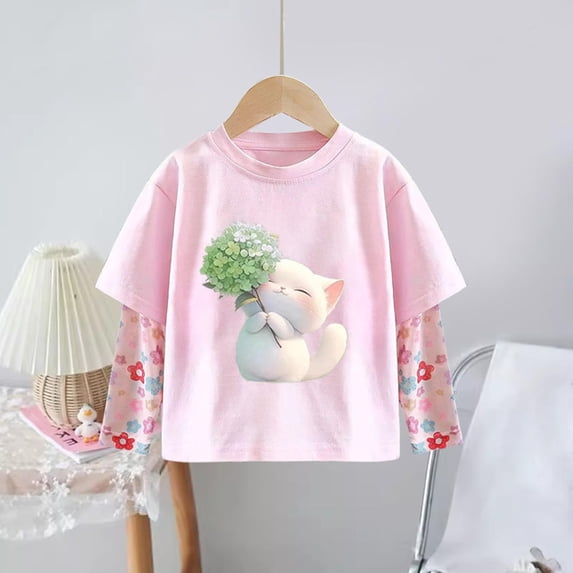 Bnwani Long Sleeve Toddler T Shirt Cotton Crew Neck Sunscreen Thin Printed Tops 24 Months