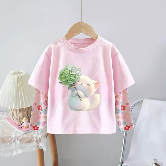 Bnwani Long Sleeve Toddler T Shirt Cotton Crew Neck Sunscreen Thin Printed Tops 24 Months