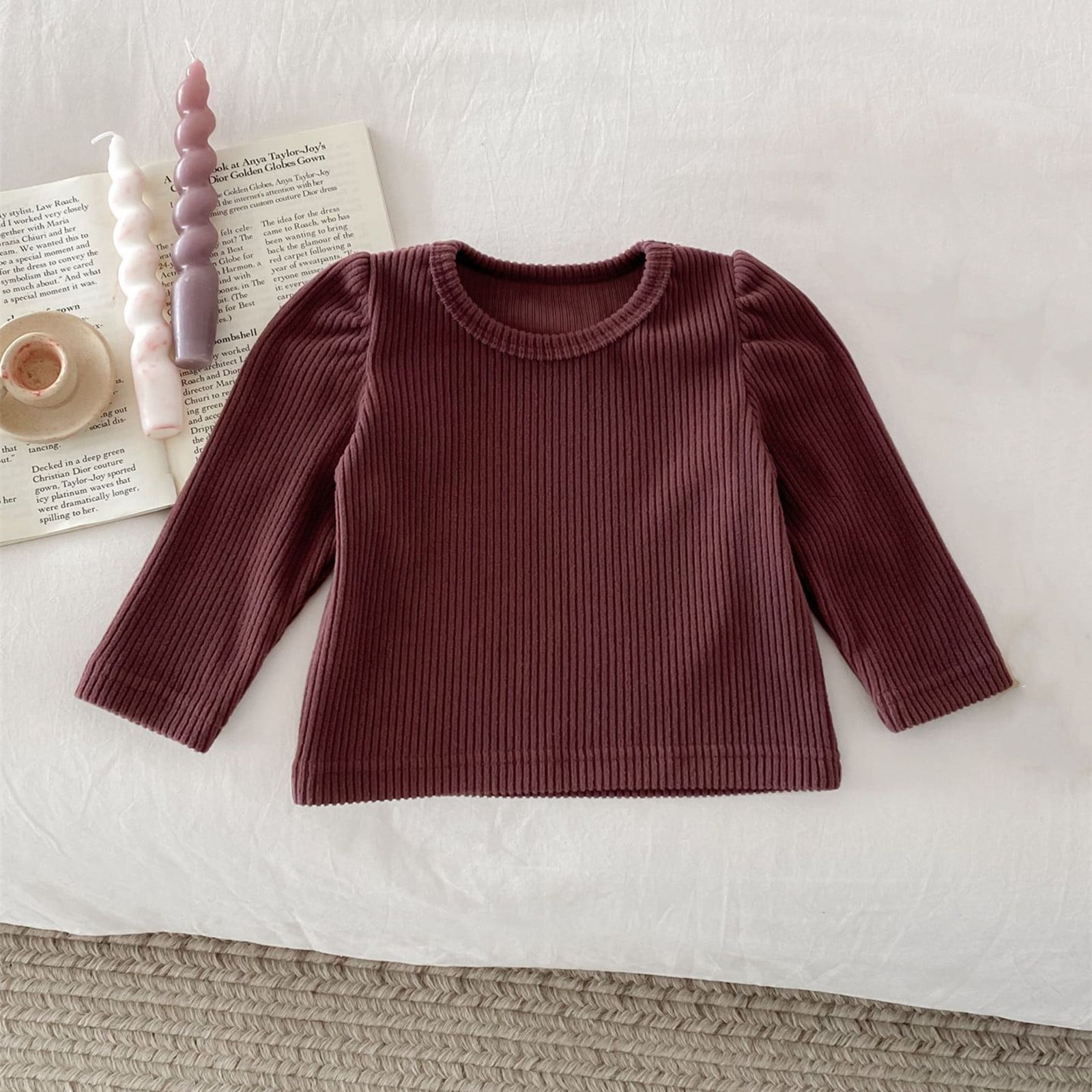 Monag Frill Long Sleeve Toddler T-Shirt - 100% Ring-Spun Cotton, Ruffles On Sleeves & Hem (Chocolate, 4Y) - View #12