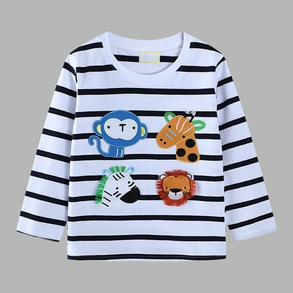 Bnwani Long Sleeve Toddler T Shirt Cotton White Crew Neck Printed Striped Embroidered Tops 7-8 Years