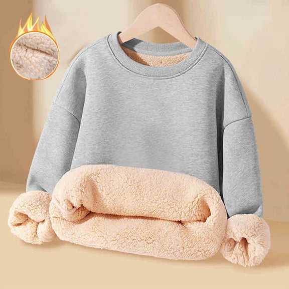 Bnwani Long Sleeve Toddler T Shirt Cotton Winter Crew Neck Fleece Warm Thick Loose Solid Tops 7-8 Years