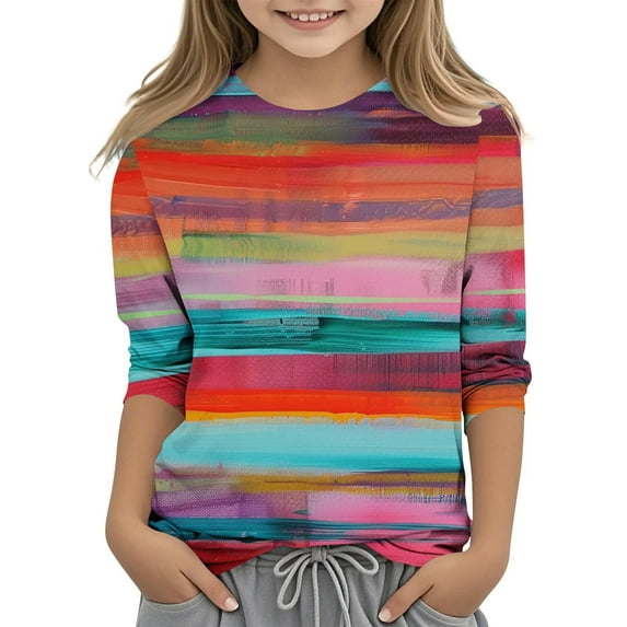 Bnwani Long Sleeve Toddler T Shirt Crew Neck Casual Fashion Solid Printed Tops
