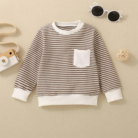 Bnwani Long Sleeve Toddler T Shirt Crew Neck Casual Fashion Striped Pocket Tops 12-24 Momths