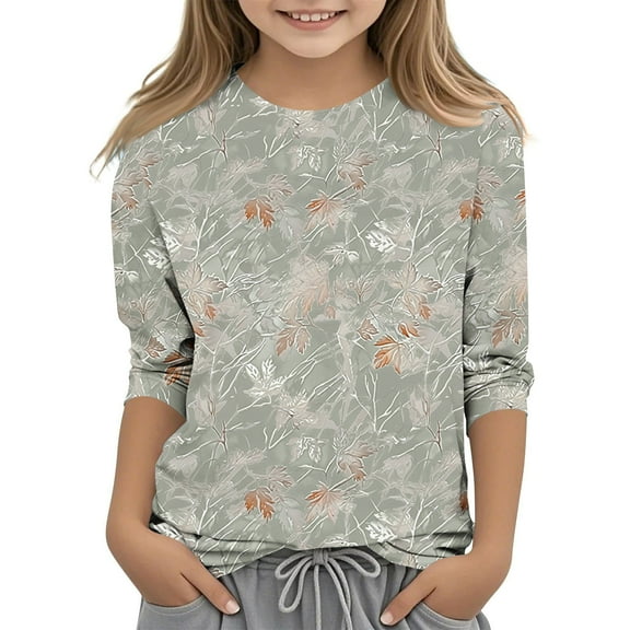 Bnwani Long Sleeve Toddler T Shirt Crew Neck Casual Leaf Printed Tops