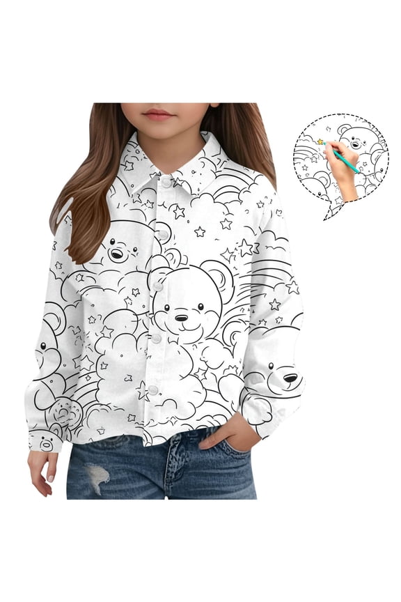 Long Sleeve Toddler T Shirt White Lapel Casual Fashion Printed Tops 24 Months