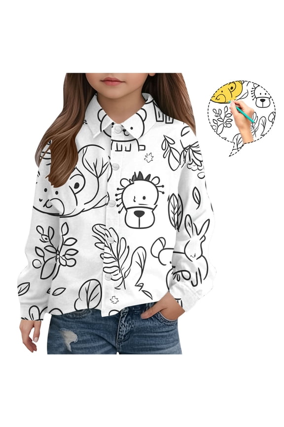 Long Sleeve Toddler T Shirt White Lapel Casual Fashion Printed Tops 3-4t