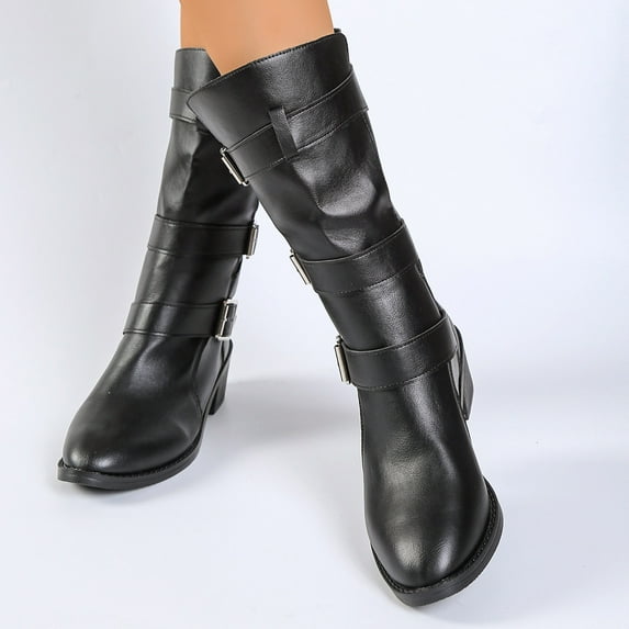 Bnwani Low Heel Boots Women Fall Winter Fashion Ankle Versatile Retro Sweet Boot Black Size 8.5
