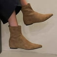 thumbnail image 1 of Bnwani Low Heel Boots Women Fall Winter Fashion Pile Pointed Mid-Calf Versatile Casual Solid Sweet Suede Boot Brown Size 9, 1 of 7