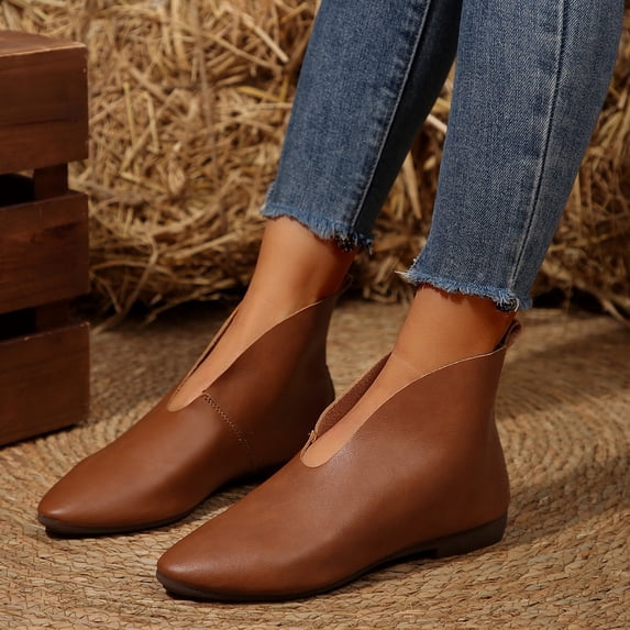 Bnwani Low Heel Boots Women Pointed Flat Ankle 0 Boot Brown Size 6