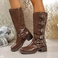thumbnail image 1 of Bnwani Low Heel Boots Women Winter Fashion Toe Square Chunky High Knee-High Casual Solid Boot Brown Size 7.5, 1 of 9