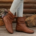 thumbnail image 1 of Bnwani Low Heel Boots for Women New Fashion Toe Ankle Casual Solid Splicing Boot Brown Size 7, 1 of 7