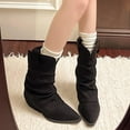 thumbnail image 1 of Bnwani Low Heel Boots for Women Winter Fashion Pile Pointed Toe Thick Chunky Mid-Calf Casual Solid Boot Black Size 5.5, 1 of 9
