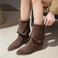 thumbnail image 1 of Bnwani Low Heel Boots for Women Winter Fashion Pointed Toe Thick Chunky Mid-Calf Casual Solid Boot Brown Size 8.5, 1 of 7