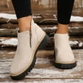 thumbnail image 1 of Bnwani Low Heel Boots for Women Winter Fashion Toe Zipper Chunky Ankle Casual Solid Boot Beige Size 8.5, 1 of 9