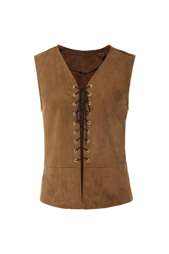 Men Jacket Lightweight Winter Vintage Medieval Men Vest Laced Up Renaissance Sleeveless Waistcoat Gothic Yellow Size 3xL(US:14)