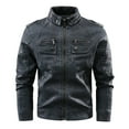thumbnail image 1 of Bnwani Men Winter Coat Faux Leather Men's Long-Sleeved Motorcycle Jacket Zipper Coat Long Sleeve Hoodless Outwear & Jackets Blue Size 3xL(US:14), 1 of 5