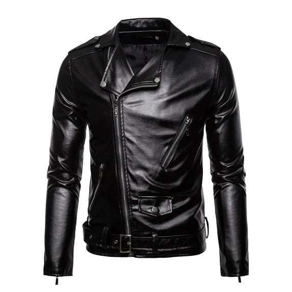 Bnwani Men Winter Jacket Faux Leather Men Casual Warm Thickening Coat Outwear Jacket Black Size L
