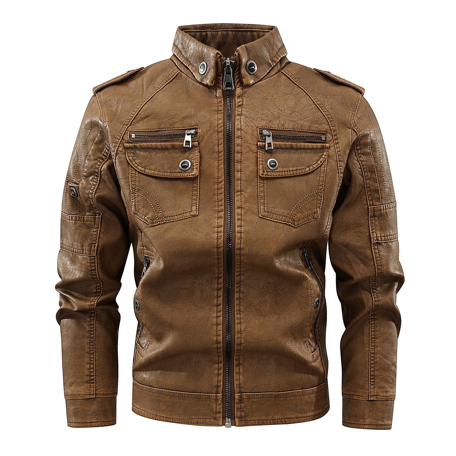 Bnwani Men Winter Jacket Faux Leather Men's Long-Sleeved