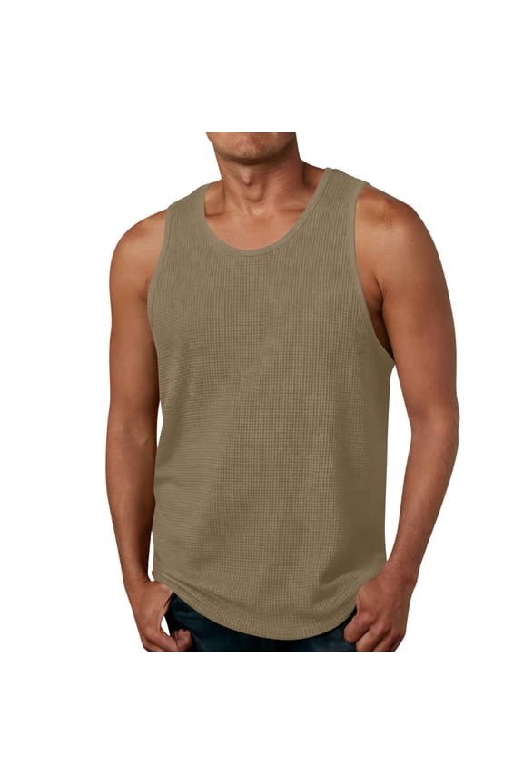 Mens A-Shirts Basic Undershirts Lightweight Active Tank Khaki XL