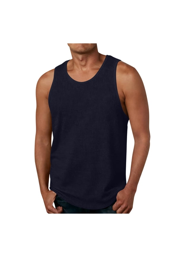 Mens A-Shirts Casual Undershirts Sleeveless Basic Tank Navy 2XL