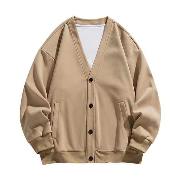 Bnwani Mens Button Down Sweater Khaki Spring Winter Slim Solid Color Sweater Cardigan Single Button Sweater