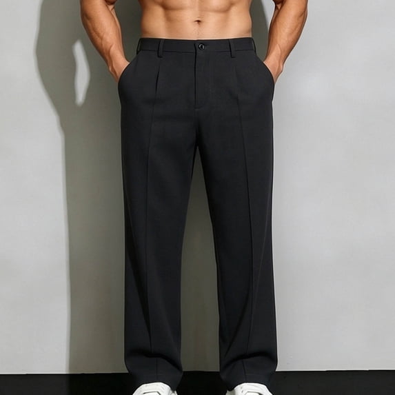 Bnwani Mens Pants Fashion Pleated Button Loose Draped Business Straight Leg Dress Pants Black for 3XL