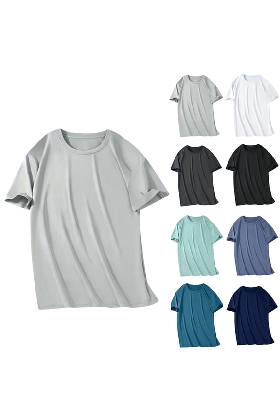 Mens Shirts Moisture-Wicking Quick Dry Shirts Solid Color Tee Gray 5XL