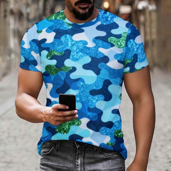 Bnwani Mens Shirts Moisture-Wicking Tee Quick Dry Printed Shirts Camouflage M