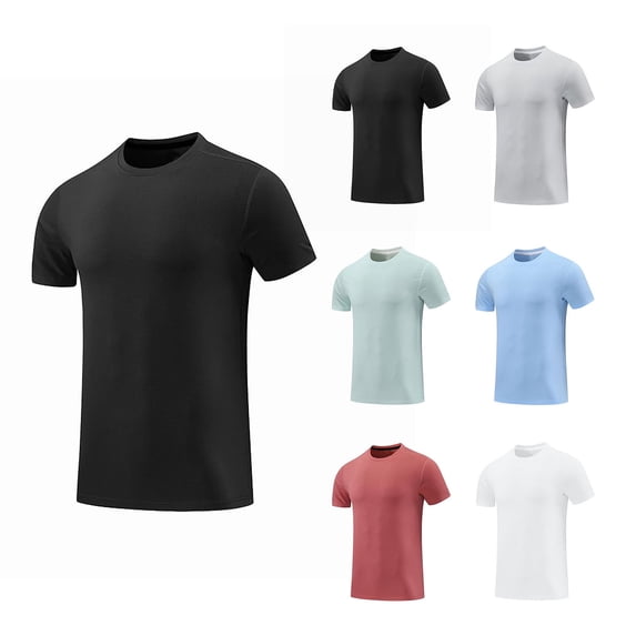 Bnwani Mens Shirts Moisture-Wicking Tee Quick Dry Solid Color Shirts Black M