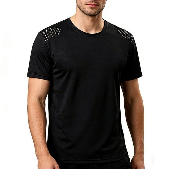 Bnwani Mens Shirts Solid Color Tee Active Short Sleeve Shirts Black M