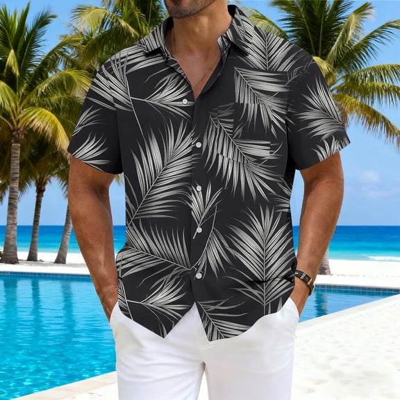 Bnwani Mens Shirts Summer Short Sleeve Shirt Button Down Shirts Multicolor S