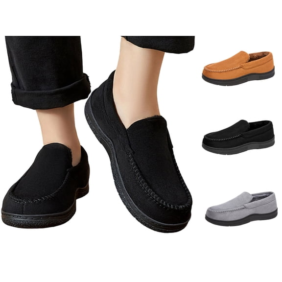 Bnwani Mens Slippers Warm House Shoes Slip On Fuzzy Indoor Outdoor Black