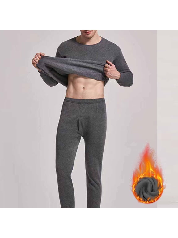 Mens Thermals Top And Bottom Set Base Layer Cold Weather Warm Sets Dark Gray 2XL