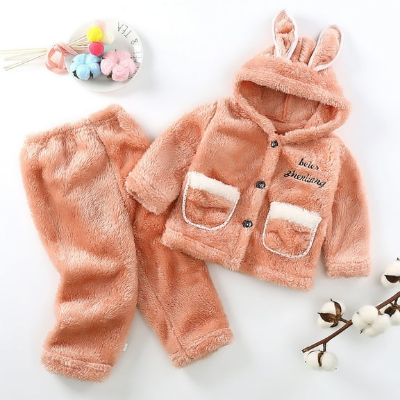 Bnwani Outfit Sets for Kids Girls Boys Hoodies Long Sleeve Flannel Thick Home Sleepwear and Pants