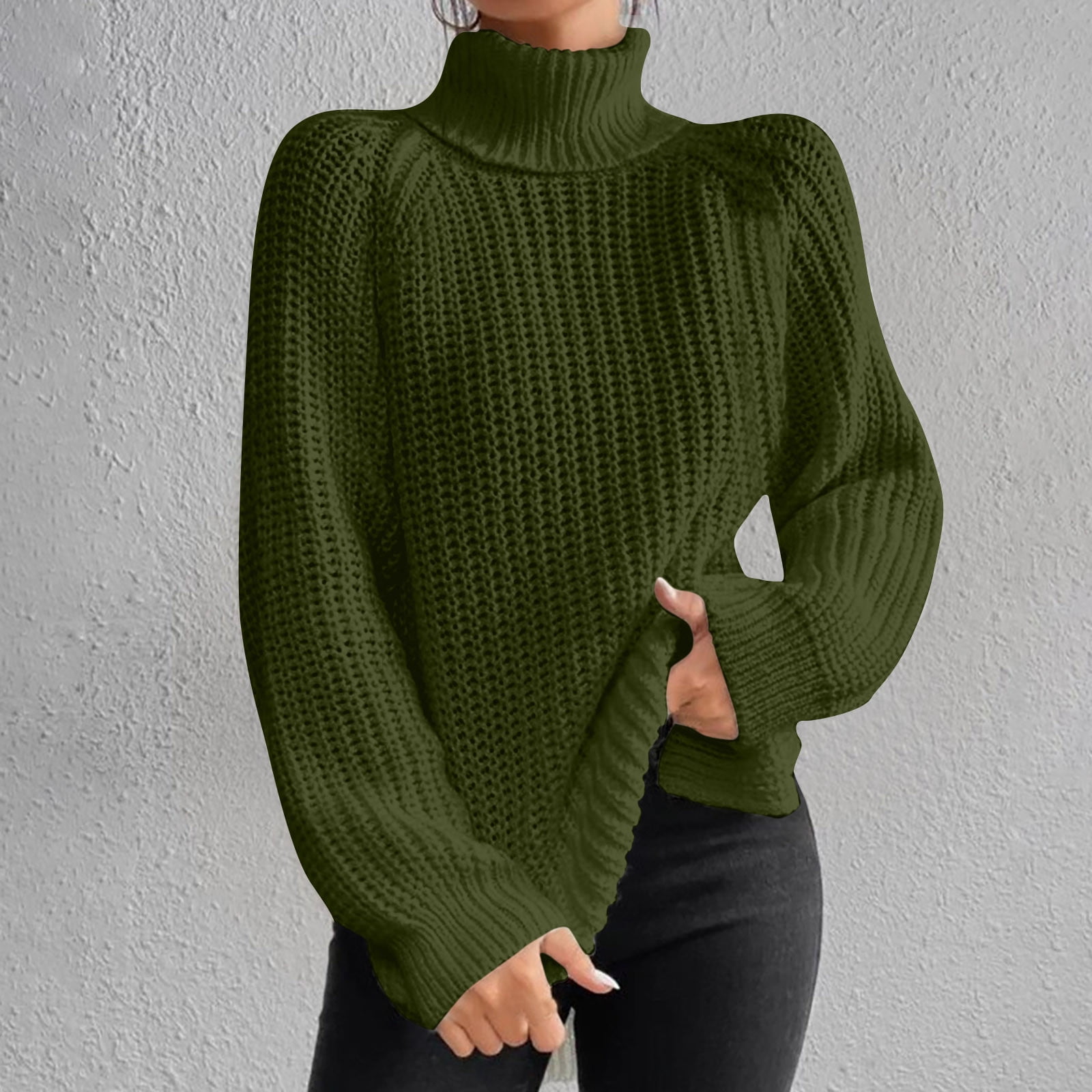 Oversized Turtleneck Light Green Turtleneck Sweater Drindf Women's