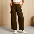 thumbnail image 1 of Bnwani Pants for Women Daily Button Fly Fashion Long Trousers with Pockets Linen‑Blend Cotton Wide-leg Pants Brown XL, 1 of 8