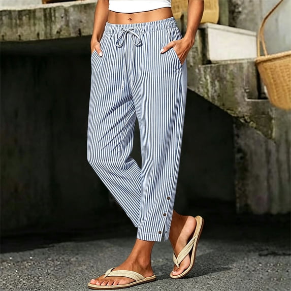 Bnwani Pants for Women, Fashion Wide Leg Elastic Waist Drawstring Causal Pants