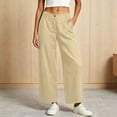 thumbnail image 1 of Bnwani Pants for Women Long Trousers with Pockets Daily Button Fly Linen‑Blend Cotton Wide-leg Pants Fashion Yellow M, 1 of 8