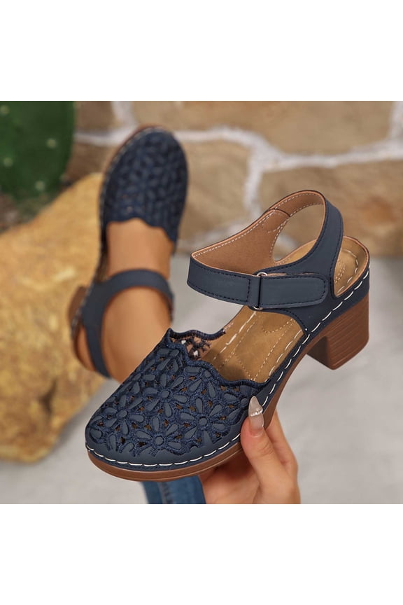Platform Sandals,Sandals Women,High Heel,Cap Toe,Solid,Chunky,Navy,9