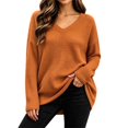 thumbnail image 1 of Bnwani Plus Size Blouses for Womens V Neck Waffle Knit Long Sleeve Top, Loose Casual Pullover Shirts for Fall Winter Daily Wear Orange 4XL, 1 of 9