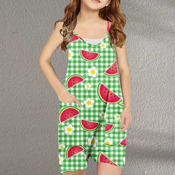Bnwani Plus Size Outfit Girls Sleeve Printed Sleeveless Strap Suspender Jumpsuit Overalls Fashion Casual Bodysuit Size 7 Y