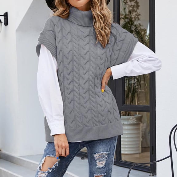 Bnwani Plus Size Sweater Vest for Women Solid Color Round Neck Jacket Knit Pullover Top Sleeveless Vest Crewneck Gray Womens Sweater Vest Size XL(US:10)