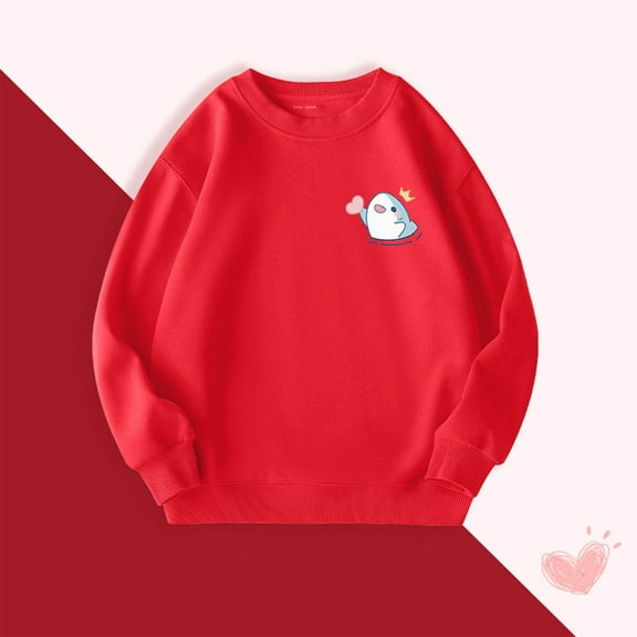 Bnwani Pullover Sweatshirts for Girls Crew Neck Long Sleeve Fleece Cotton Casual Oversized Comfortable Print Red Size 3-4t